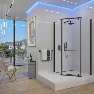 Душевой уголок Veconi Rovigo RV-36B, 900x900x1950, черный, стекло прозрачное